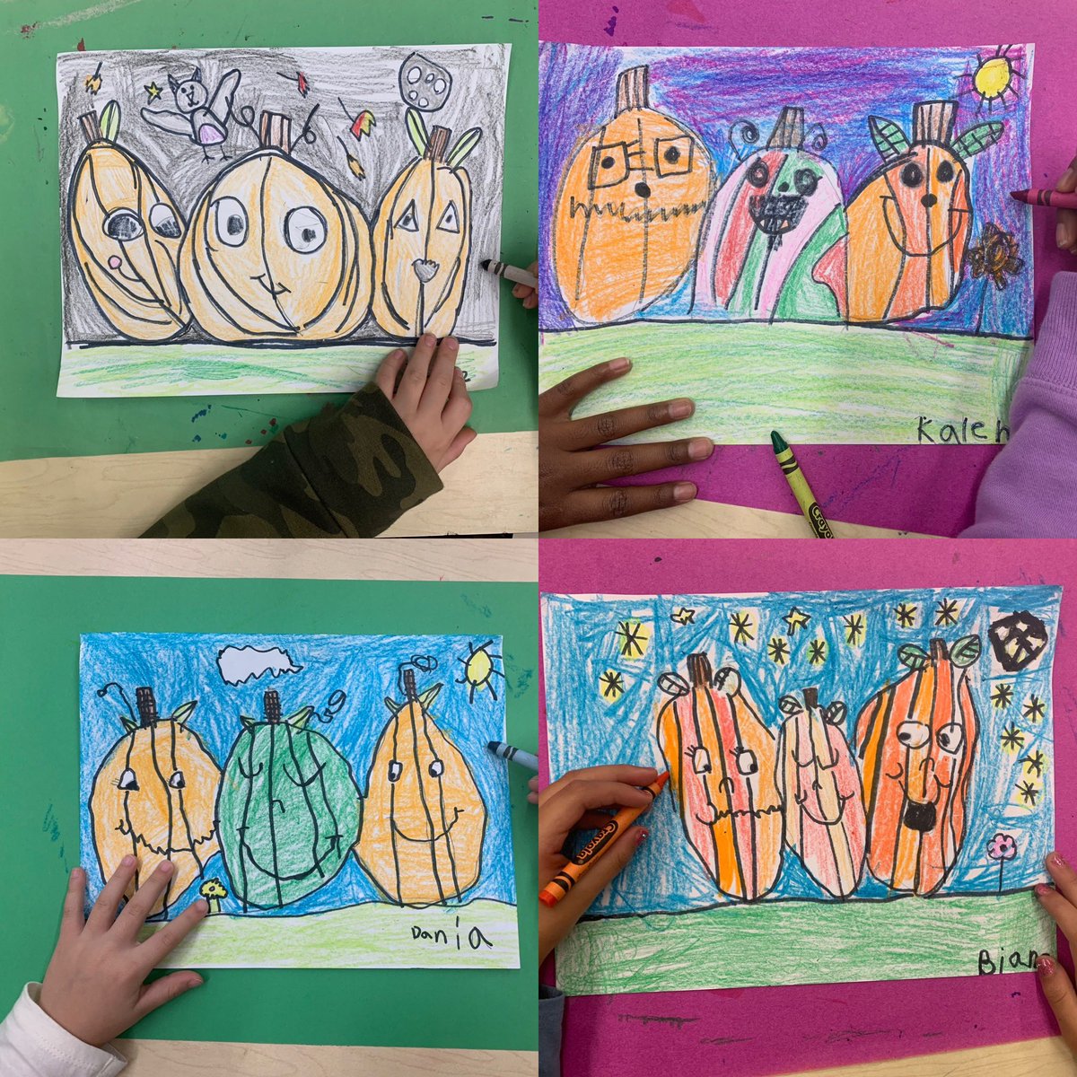 LauraAMcHugh's tweet photo. These McDivitt 1st graders learned how to draw ✍️ pumpkins 🎃 and then added their own something special to their design! I think they did a great job! 😊🎃⭐️👍🏻🎉🖍️@McDivitt_School https://t.co/nnISosWImS