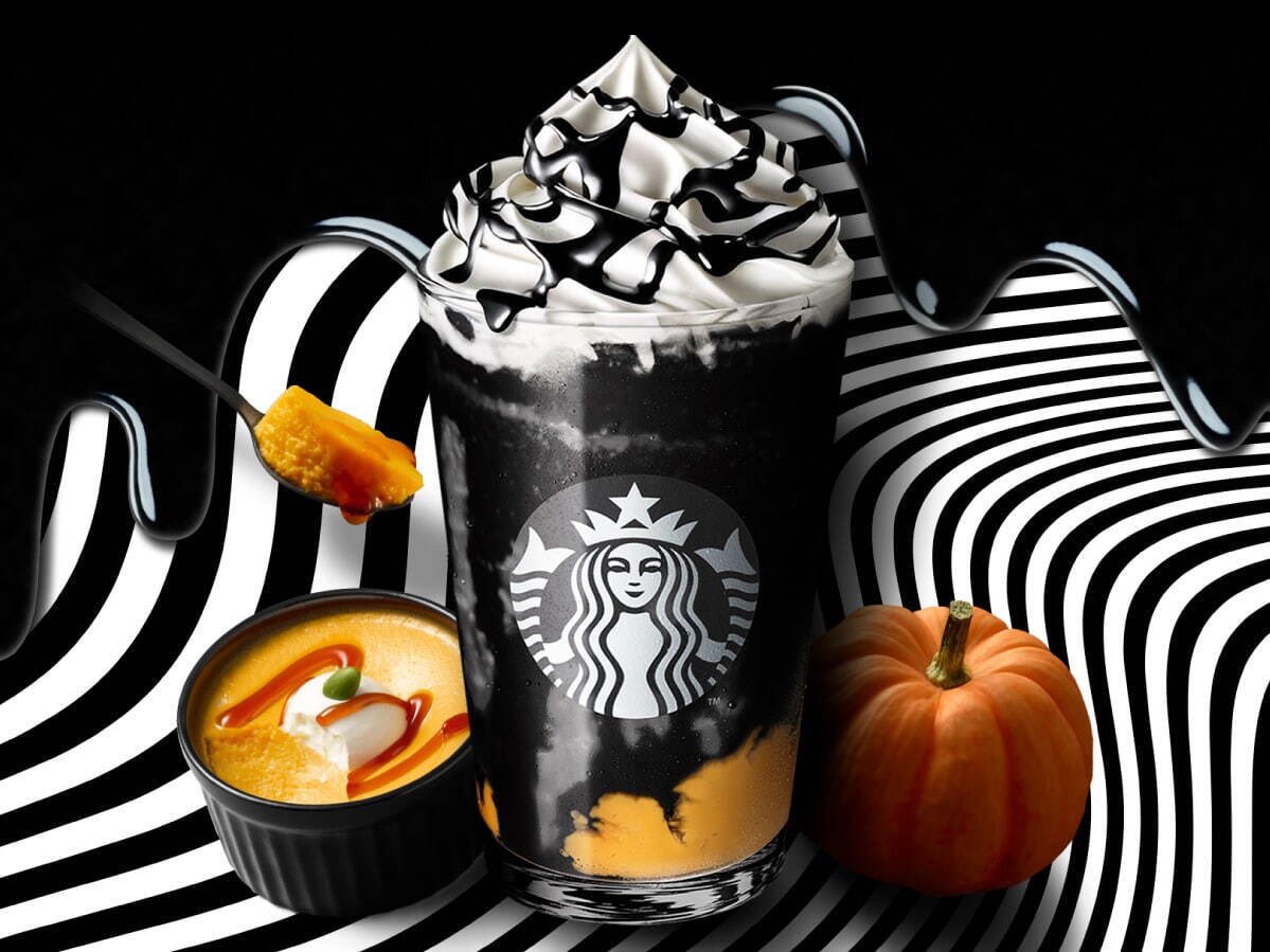 puniko___01's tweet photo. スタバ新作🎃ハロウィン限定〝 Boooooフラペチーノ 〟登場〜！真っ黒でビターなキャラメルソースとカップの底に隠れてる弾力感のあるパンプキンプリン…香ばしさとほっくりとした甘さが楽しめるみたい。ハロウィンスイーツもグッズも楽しみ🎶10/11発売👻♥︎ https://t.co/Q0VFj1QCpo
