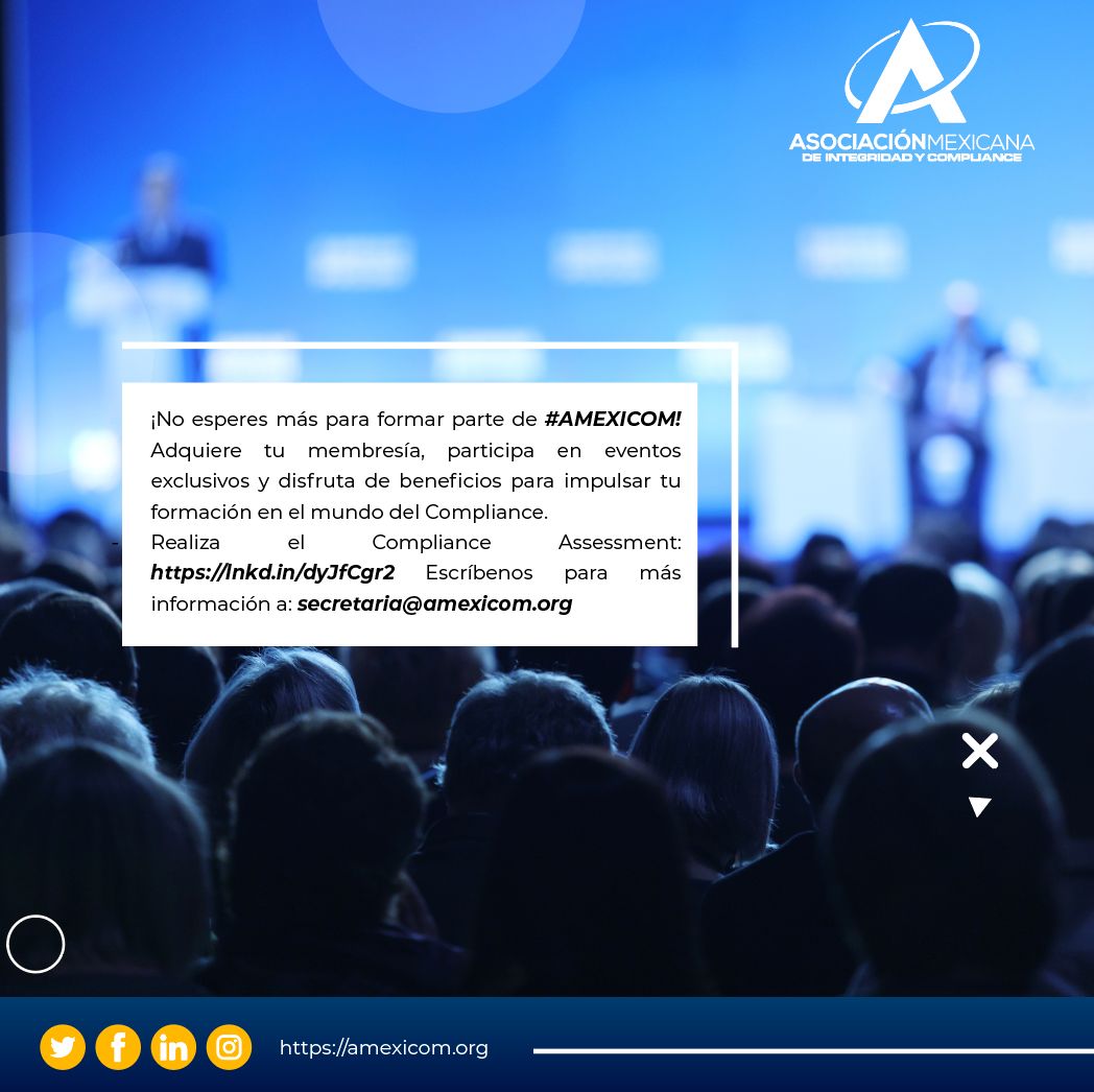 ¡No esperes más para formar parte de #AMEXICOM! Adquiere tu membresía, participa en eventos exclusivos y disfruta de beneficios para impulsar tu formación en el mundo del Compliance. Realiza el Compliance Assessment: lnkd.in/dyJfCgr2 
Más info.: secretaria@amexicom.org