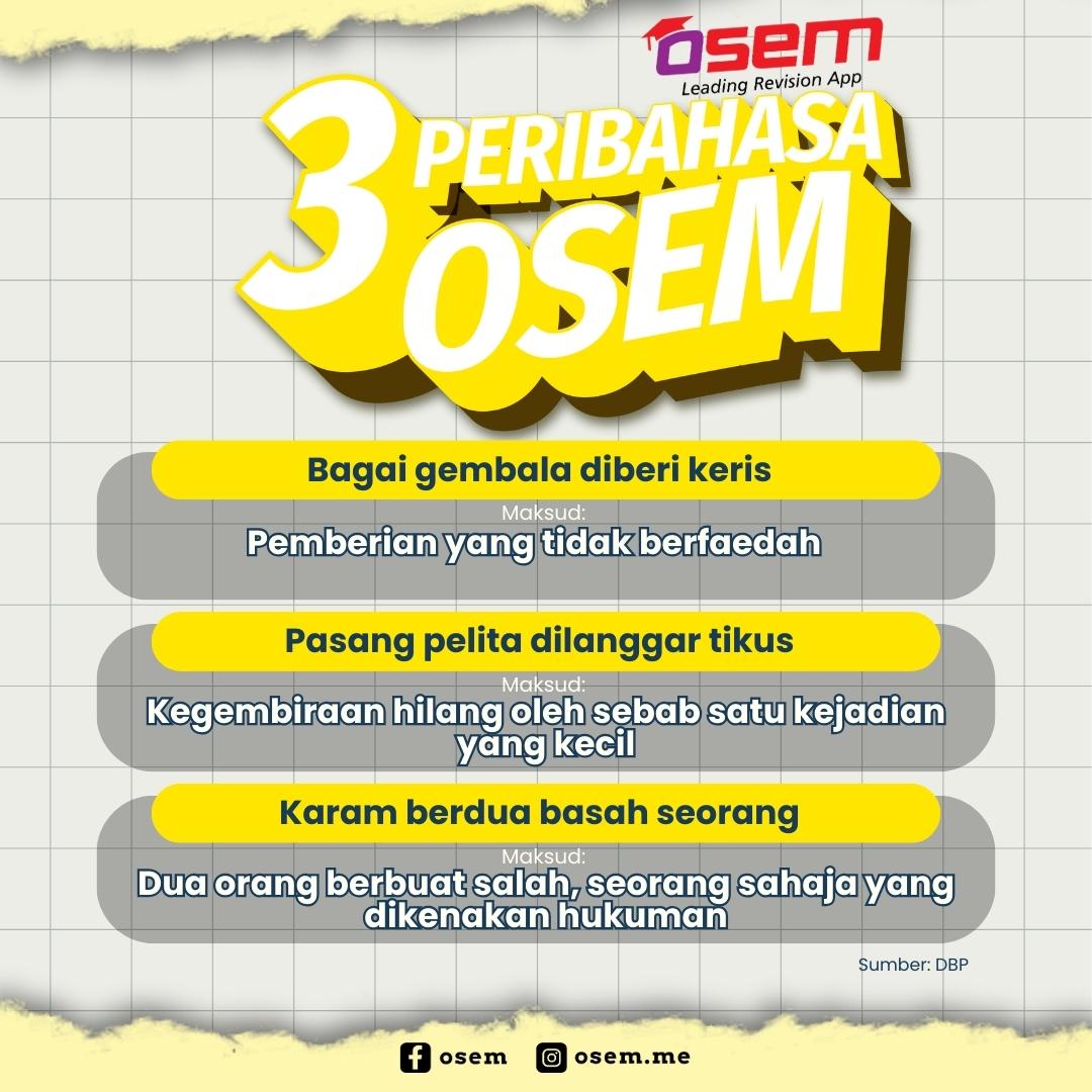 osem_app's tweet image. Hari ini Osem nak kongsi 3 peribahasa mudah. 

Agak-agak bila kali terakhir korang guna peribahasa ini? Peribahasa apa yang adik-adik selalu guna, jom kongsi dengan Osem!

#Osem  #OsemRevisionApp #Education #Pendidikan #Ilmu #DBP #peribahasa