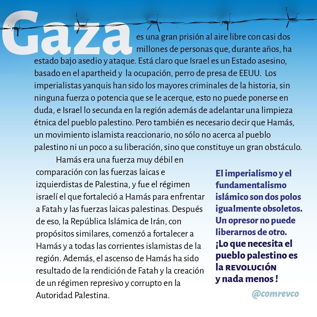 ComRevCo's tweet image. El  imperialismo y el fundamentalismo islámico son dos polos igualmente  obsoletos. Un opresor no puede liberarnos de otro. ¡Lo que necesita el  pueblo palestino es la REVOLUCIÓN!