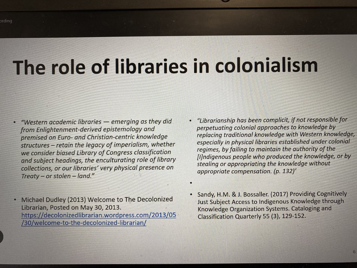 pdjewell's tweet photo. Libraries and academia complicit in the colonial project: worry that AI will cement colonial approaches to knowledge @gurnamskhela 
#LibrariesandSocialChange 
#CRIG2023 #CritLib 
@CRIGseminar https://t.co/jJZOsOswb5