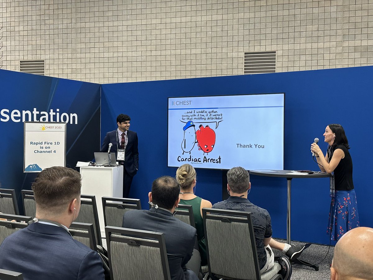 Superstar <a href="/AniruddhShah/">Aniruddh Shah</a> with an ORAL presentation at #CHEST2023 on cardiac arrest in COVID-19! 🚀🧨🚨