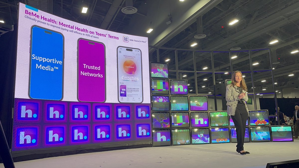 bemehealthcare's tweet photo. Here's our CEO and co-founder, Dr. @NickiTessler rocking the HLTH stage and talking about the amazing impact our BeMe app has on teen mental health.
#HLTH2023 #BeMeHealth #WithTeensInMind https://t.co/QhAxB0T5SW