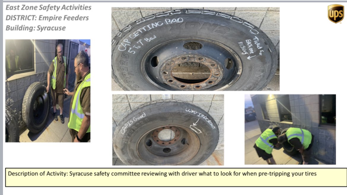 Empire Feeders- Syracuse Safety Activity : CHSP members reviewed with drivers what to 👀 look for when pre-tripping your 🛞 tires. #SafetyFirst  #safetydemo <a href="/MarkMdelasin/">Mark delasin</a>