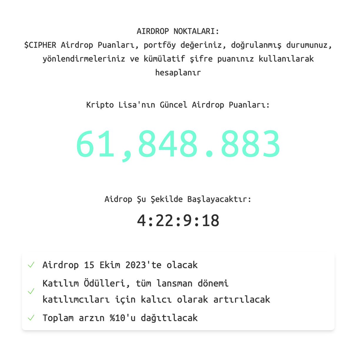 KriptoLisa's tweet photo. 🚨Cipher Airdrop

✅@Arbitrum, @cipher_cores'a fon sağladı!

Al-Sat yaparakta para kazanabilirsiniz fakat düşük maliyet ile airdroptan faydalanabilirsiniz. 

🚨Bence airdrop değerli olucak ve sadece 5 gün kaldı!

Neler yapmalıyız?

1) Giriş yap (ref linksiz giriş yapılamıyor!)👉🏻 https://t.co/EJwg4zxgCo

2) Portföy değeri airdrop puanında etkili, bakiyeniz varsa güvendiğiniz kişileri alıp tutabilirsiniz.

3) 5 hisse satın alın ve post atmaya başlayın. Aldığınız hisselerin fiyatları burada önemli değil 10,20 cente hisseleri alabilirsiniz.

4) Diğer kişiler ile takipleşin ve karşılıklı gönderilerinize like+rt yapın. Burasını farmlıycaz.

5) Yorumlara profil linklerinizi bırakın ve birbirinizi takip edin.

5 gün boyunca her sabah cipher etkileşim tweeti atacağım yorumlara gönderilerinizi bırakın birbirimize etkileşim verelim ve puan kazanalım!

Destek için Like+RT