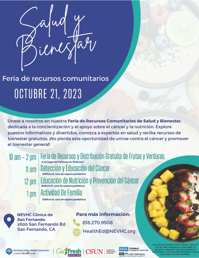 Please join us at the Family Health and Wellness Fair on
Sunday, October 15th from 8:00am-1:00pm. The Marilyn Magaram Center will be having a table there so make sure to come and learn more about our center! We are looking forward to interacting with everyone at this event!