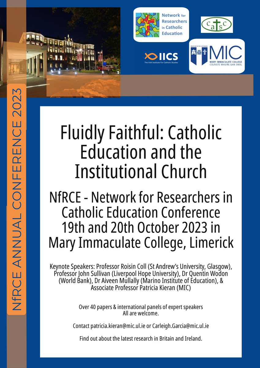 Irish Institute for Catholic Studies (@_iics_) on Twitter photo Registration is still open for the NfRCE Annual Conference hosted by <a href="/MICLimerick/">Mary Immaculate College (MIC)</a> on 19-20 October. All are welcome! Over 40 papers & international panels of experts. Here are a few of our keynotes to get excited about. Registration can be found here: mic.ul.ie/nfrce-conferen… Registration is still open for the NfRCE Annual Conference hosted by <a href="/MICLimerick/">Mary Immaculate College (MIC)</a> on 19-20 October. All are welcome! Over 40 papers & international panels of experts. Here are a few of our keynotes to get excited about. Registration can be found here: mic.ul.ie/nfrce-conferen…