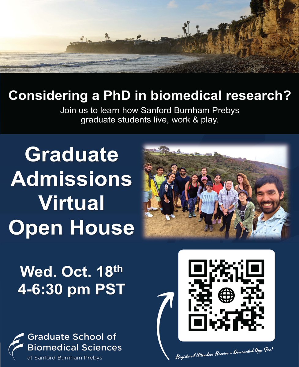 If you are applying for PhD programs this year, join the virtual open house on Oct. 18th to learn more about the graduate school <a href="/sbpdiscovery/">Sanford Burnham Prebys</a>. My lab at SBP studies epigenetic aging and cellular reprogramming. Many labs here are recruiting this year. eventbrite.com/e/graduate-pro…