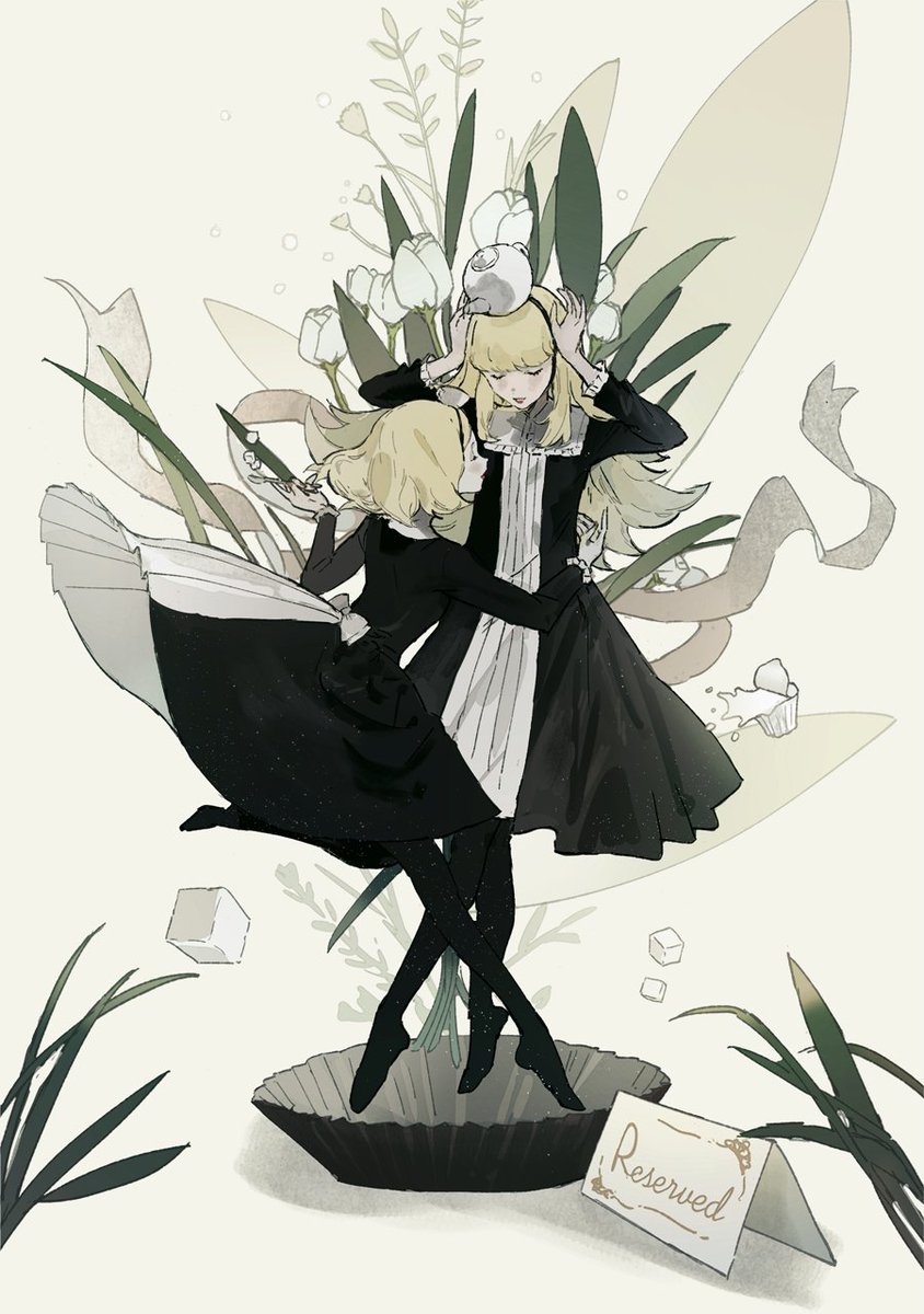 multiple girls blonde hair 2girls dress black dress flower long hair  illustration images