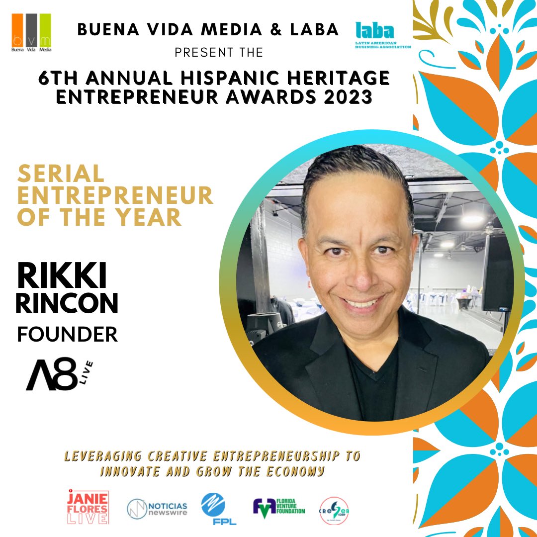 🏵️  <a href="/BuenaVidaMedia/">BuenaVida Media</a> &amp; <a href="/LABA_INFO/">LABA USA</a> present the 6th Annual Hispanic Heritage Entrepreneur Awards

🏵️ Serial Entrepreneur of the Year Award: Rikki Rincon, Founder, Activ8 Live
 
#HispanicHeritageEntrepreneurAwards #HispanicHeritageMonth