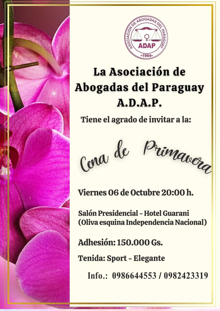 ADAPabogadas's tweet photo. La Asociación de Abogadas del Paraguay (ADAP) celebro su tradicional fiesta de primavera, bienvenida a las nuevas socias y concienciaron sobre la importancia del octubre rosa. Matices del evento de las profesionales del Derecho. https://t.co/nbtMuf5rgF