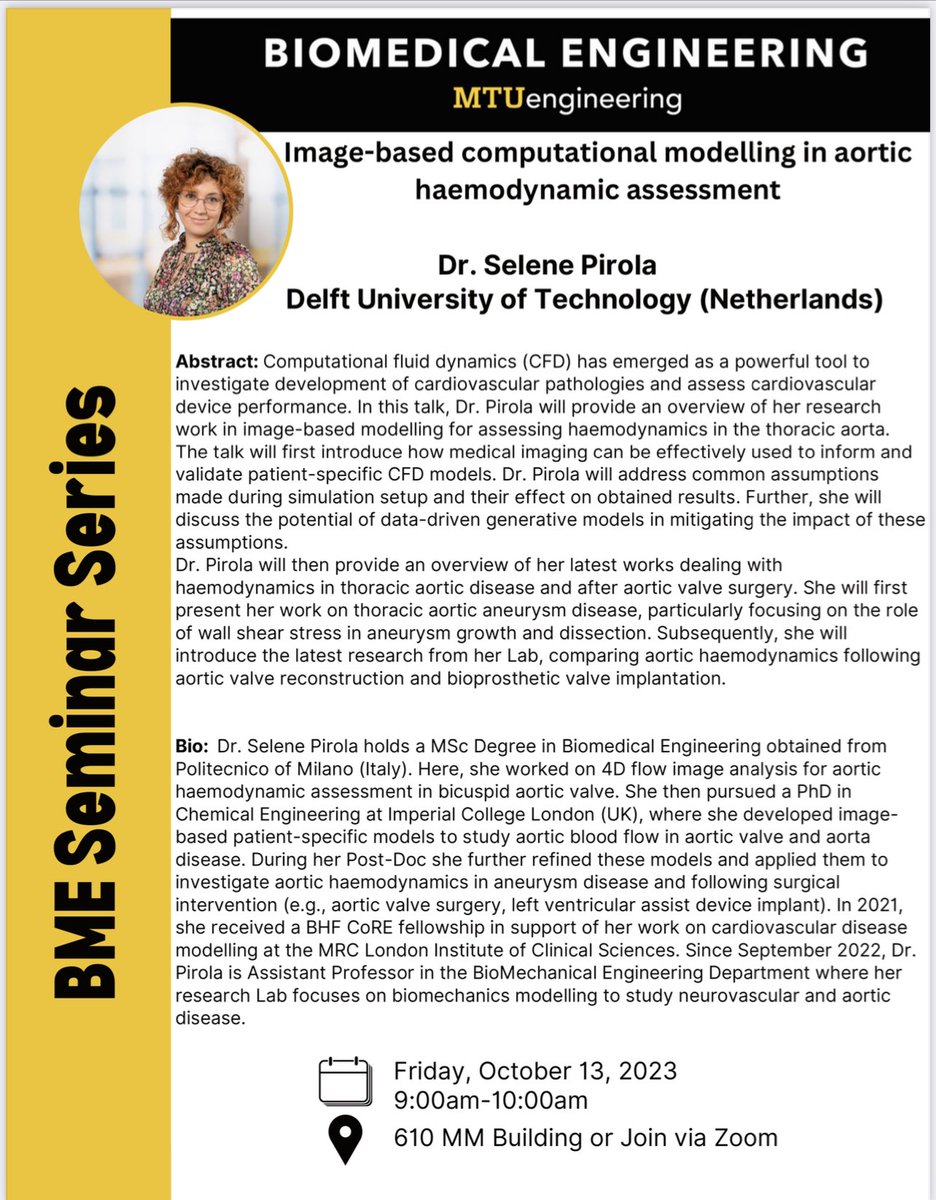 DrHodaHatoum's tweet photo. Our @BiomedMtu seminar speaker this coming Friday is Dr. @SelePirola from TU Delft. If you’re interested in Dr. Pirola’s work, add this event to your calendar and message me to get the zoom link. 
@ICC_MTU @HRI_MTU @mturesearch @mtuMEEM @mtu_engineering https://t.co/Weegs1QbNH