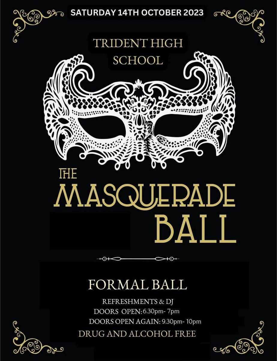 Masquerade ball - UPDATED TIMES
Doors will be opening at 6.30pm till 7pm.
Less than a week to go!