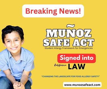 Zackys_universe's tweet photo. The #MuñozSAFEAct has officially been signed into California law! Thank you @GavinNewsom for protecting children with severe allergies and advancing #AB1651! https://t.co/ZbjY44V4ow