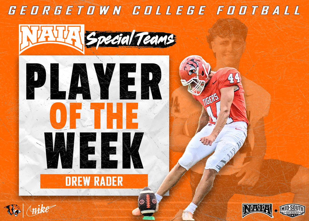 🏆NAIA Players of the Week🏆 •Defensive P.O.T.W. -> Safety Jayson Hayes •Special Teams P.O.T.W. -> K/P Drew Rader #TigerPride🐅 | #1and0