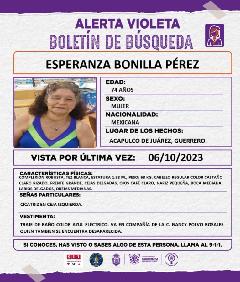 guerrero_sgg's tweet photo. #AlertaVioleta 🟣 Solicitamos de su valiosa colaboración para localizar a Esperanza Bonilla Pérez.

Si la has visto o tienes información de su paradero, comunícate al 911. https://t.co/nretxy1c3o