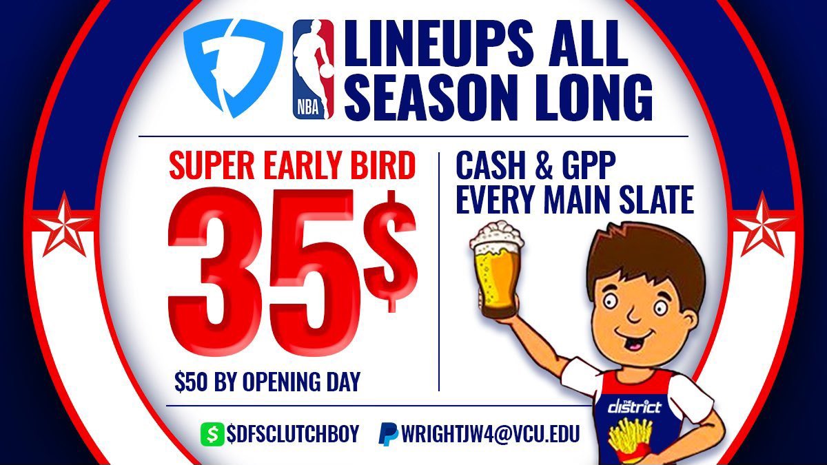 It’s time 🏀 

♻️ RT for a chance to win a FREE season package ♻️ (winner picked 10/13)

From now until opening day lock in $35 for the entire season of NBA. 1 cash and 1 GPP lineup for EVERY main slate into the NBA championship!

Please DM me for any questions!