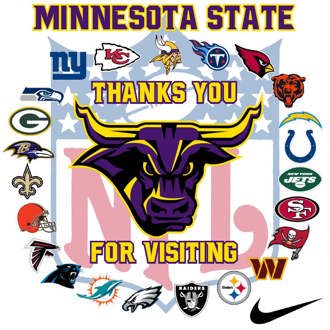 Thank you to all the NFL teams who have come to Mankato this season to scout future NFL Mavs!

#MakeTheJourney #HornsUp #RollHerd #C2BE #WAR #BAW 1-0!