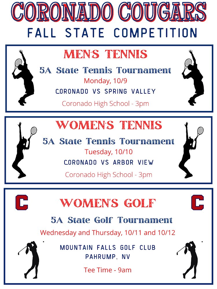 Here is a look at what is next for Coronado Athletics. Both Volleyball and Football will have their last home contest of the regular season and will celebrate Senior Night for their programs. Come out and celebrate these student-athletes!