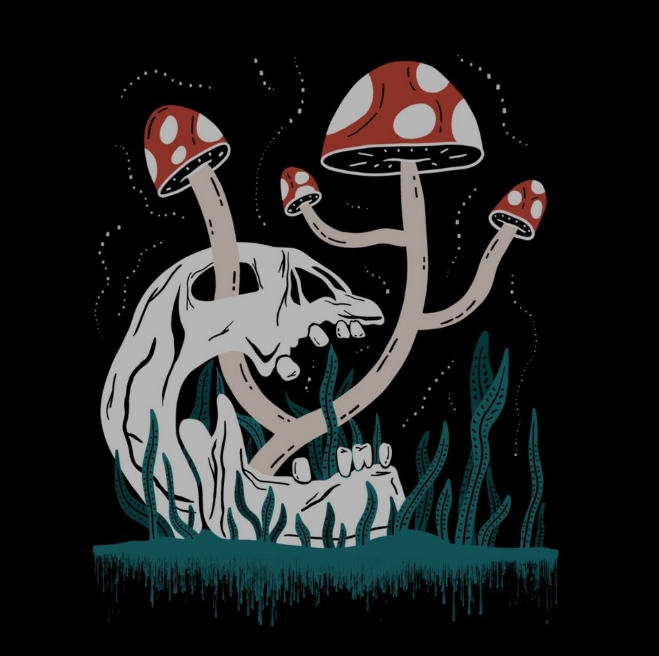 Skull and mushrooms now <a href="/threadless/">Threadless</a> 

Link in bio.

#mushrooms #mushroom #mushroomhunting #mushroomart #skull #skullart #darkart
