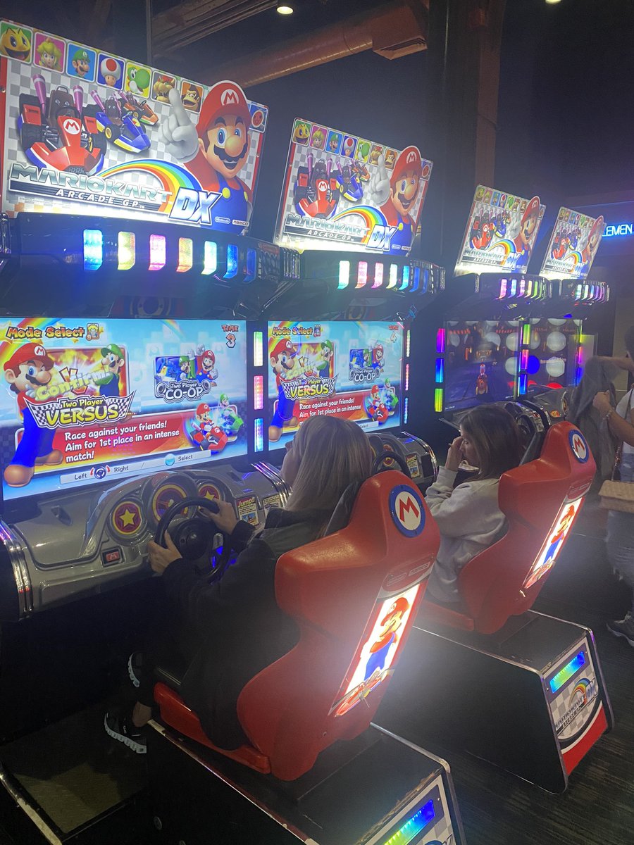 Dinner and games at Dave &amp; Busters tonight! Even the staff got involved with some heated Mario Kart games