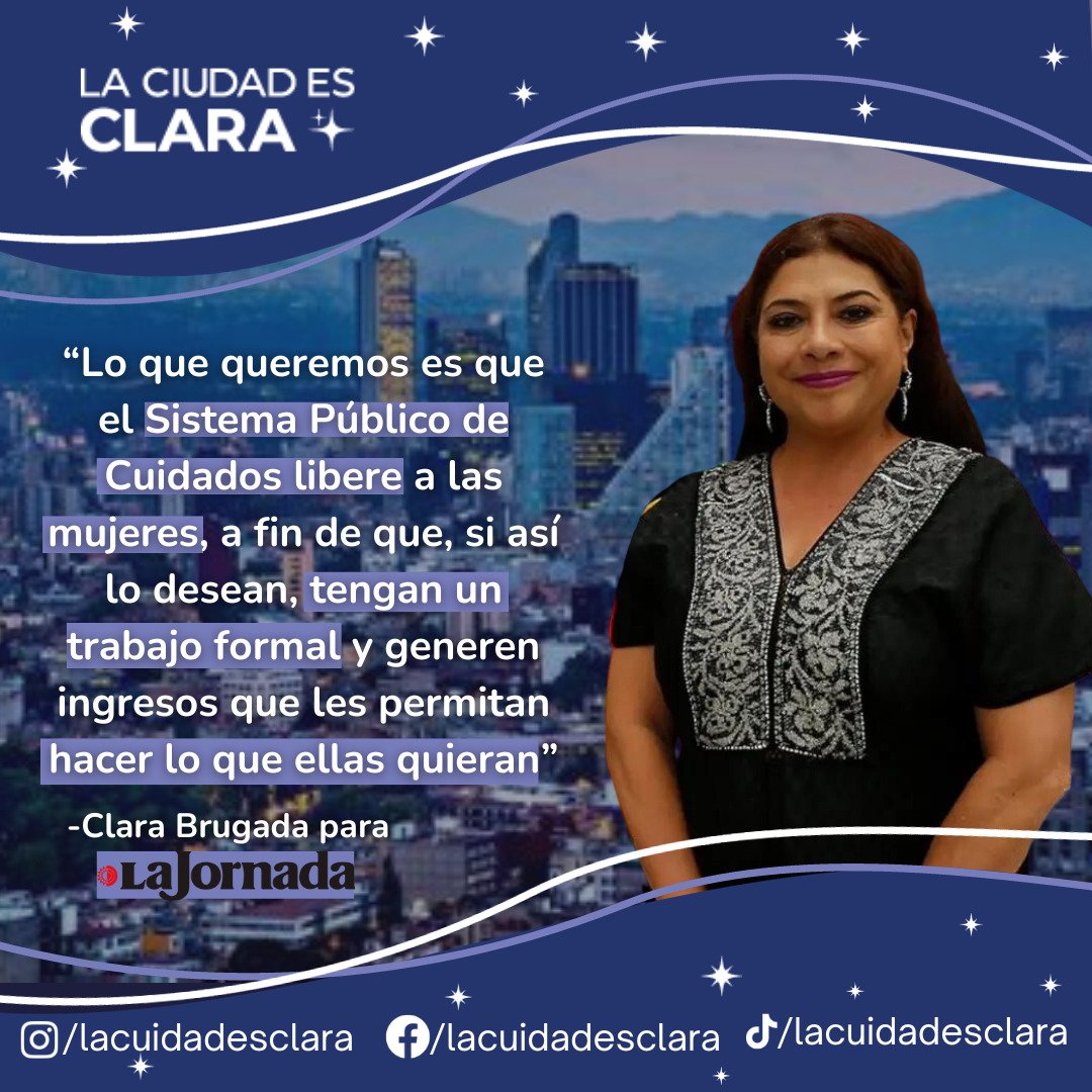 LaCiudadEsClara's tweet photo. En entrevista con La Jornada, Clara Brugada nos compartió una de sus utopías más bellas: liberar a las mujeres de las tareas domésticas a través de un Sistema Público de Cuidados. ❤️

¿Quieres saber más? ¡te invitamos a leer la entrevista completa! 👇

https://t.co/zZNlwoPqsl https://t.co/c5PlXXbHyg