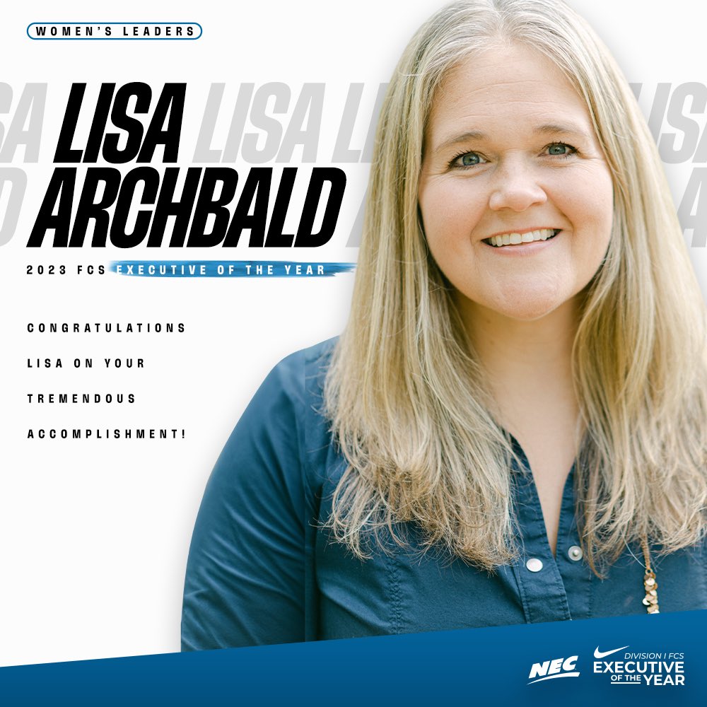 NECsports's tweet photo. ✨ Congratulations to our very own Super Star, Lisa Archbald, who was officially named the 2023 FCS Executive of the Year! 🥳

#NECfamily https://t.co/ULfCR1s61F