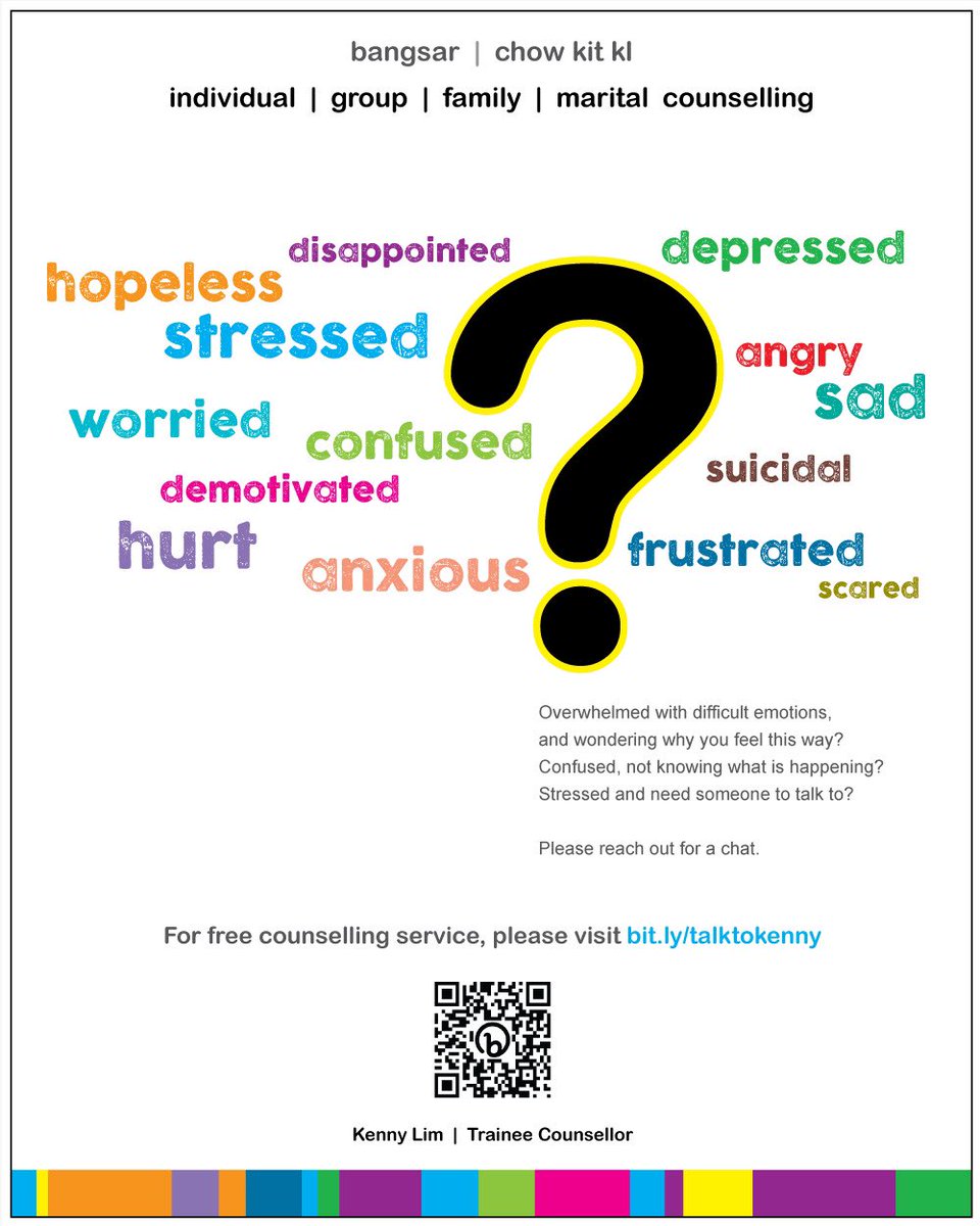 MyNameisNurAin's tweet photo. Mental wellbeing is a huge topic. Let's not wait to have a burnout to start consider the topic of mental health. 

Today is World Mental Health Day (10/10). Slow down for a minute for a safe space to talk for counselling sessions with @kennylim222.

Sessions are confidential. https://t.co/xL2Fpejg4Y