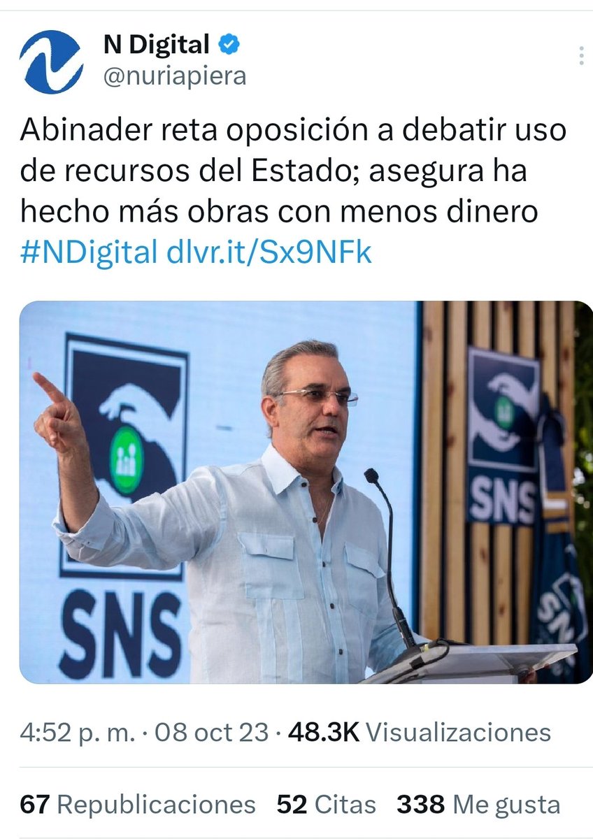 Vamos señor Luís Abinader, acepto el reto. Escoja un medio de audiencia nacional para demostrarle su incapacidad en el manejo de los fondos públicos. Juéguesela y cumpla su palabra, cosa que no lo caracteriza. Lo complazco en su petición y acepto el reto que nos hace. Aquí…