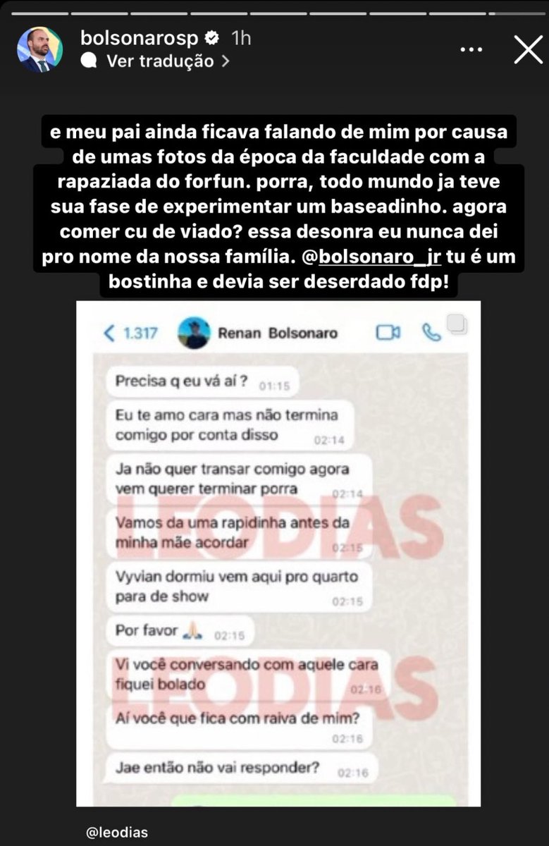 matheuscaseca's tweet photo. Eduardo Bolsonaro postou isso aqui do Renan Bolsonaro no story mas apagou kkkkkkkkkkkkkkkkkk clima tenso na família 🗣 https://t.co/7v2o7ukmSR
