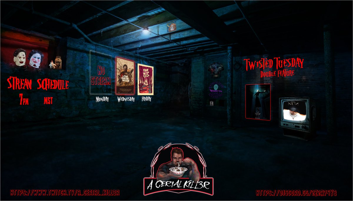Here we go <a href="/CManiacd/">Crystal Lake Maniacs</a> this weeks schedule will be <a href="/TXChainSawGame/">The Texas Chain Saw Massacre</a> and <a href="/Friday13thGame/">Friday The 13th Game</a> we renamed our terror tuesday to #twistedtuesday for our discord movie night we will be watching #thenun and #TheNun2 . Can’t wait to see you all out there and yes we got all the shit working so