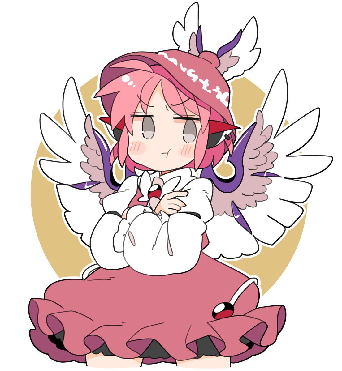 mystia lorelei 1girl solo wings pink hair short hair long sleeves grey eyes  illustration images