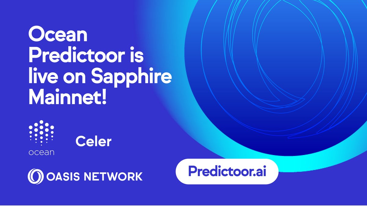 OasisProtocol's tweet photo. We're excited to share that https://t.co/m1XkTzwSyn by @oceanprotocol is now live on Oasis Sapphire Mainnet!

Predictoor gives accurate price predictions using AI and open-source code

Users are able to bridge OCEAN between ETH and Oasis Sapphire via @CelerNetwork's cBridge https://t.co/mVtFUjrXKG