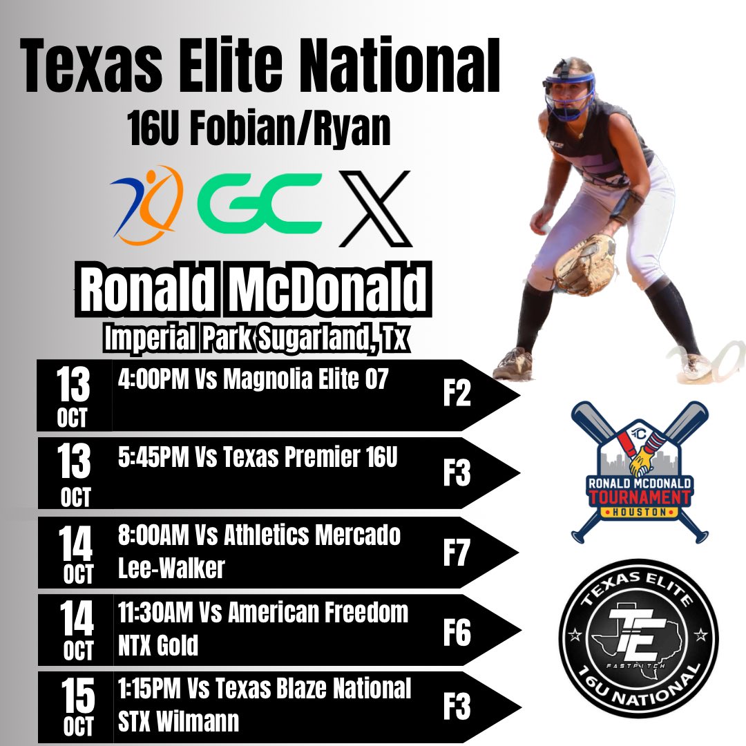 We will be attending the <a href="/TCSFastpitch/">TC Fastpitch</a> Ronald McDonald tournament this weekend. College coaches we hope to see you out to watch these talented 2025s, 2026s, &amp; 2027s! #BeElite <a href="/SoftballDown/">Down South Softball</a> <a href="/LegacyLegendsS1/">Legacy & Legends Softball</a> <a href="/DirectRecruits/">Direct Recruits</a> <a href="/QrRecruiter/">QR RECRUITER</a> <a href="/TopPreps/">Top Preps #1 Scouting and Promotional Services</a> @SunilSunderRaj3 <a href="/IHartFastpitch/">I❤️Fastpitch</a>