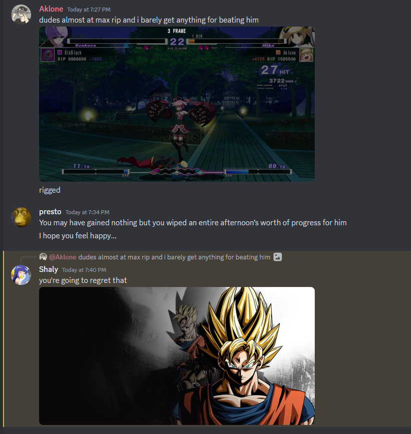 tonight i beat some dude on 
ranked and i post about it in a server i'm in, all
of a sudden these nobodies start attacking me
lmao fgc cliques are ridiculous
legit guy wasn't even that good