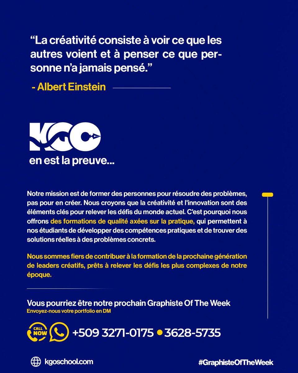 KgoSchool's tweet photo. Don Fred Vallon(https://t.co/lXmObLd2J7)
Se GOTW- Graphiste Of The Week” 11 Oct pou rive 15 Oct!

Li se yon Designer Ayisyen e kreyatif, ak anpil potansyèl ke KGO School te gen chans fome ak akonpanye.

KGO School, toujou prè pou enspire kreyatif yo!
https://t.co/9psp3Btw4s https://t.co/Sy5QMrZokp