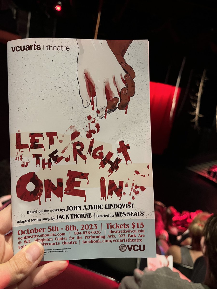 julzsuder's tweet photo. Thanks @VCUarts for two great events this weekend. I enjoyed the Cardboard workshop with guest Dr. Louisa Penfold and “Let the Right One In” a spooky play just in time for Halloween. @VCUartsTheatre Love being close to such an awesome university! https://t.co/5JHQcs96pH