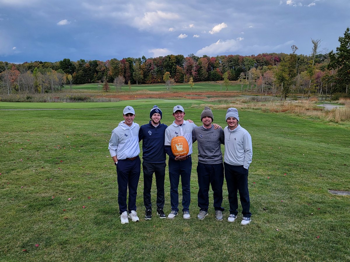 jcusports's tweet photo. MGOLF: The Blue Streaks win the John DiCillo Memorial Invitational!

The JCU A team wins via the 5th man tiebreaker with a team score of 299! Zach Brinks and Grant Lumley each shot a 73 today.

Beautiful day at Sand Ridge in Chardon! ⚡️⛳️ https://t.co/LxE7uZY5Uj
