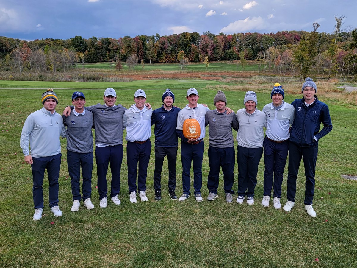 jcusports's tweet photo. MGOLF: The Blue Streaks win the John DiCillo Memorial Invitational!

The JCU A team wins via the 5th man tiebreaker with a team score of 299! Zach Brinks and Grant Lumley each shot a 73 today.

Beautiful day at Sand Ridge in Chardon! ⚡️⛳️ https://t.co/LxE7uZY5Uj