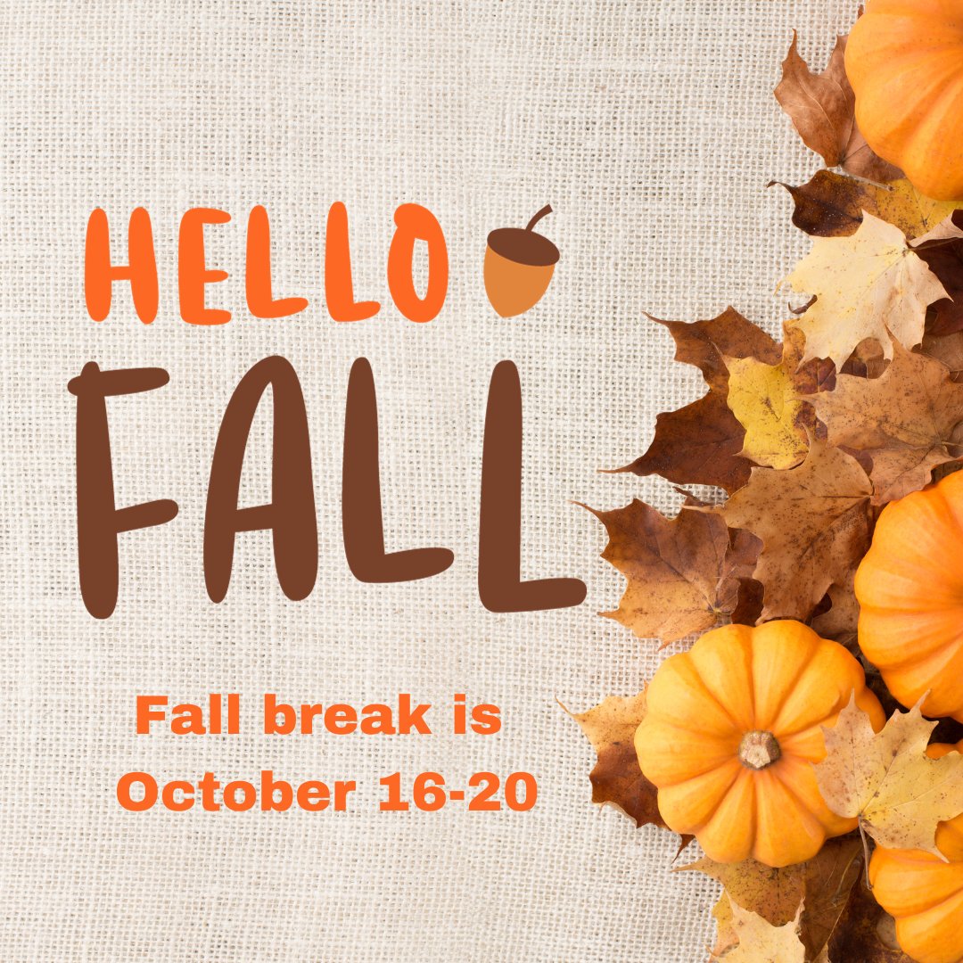 Fall Break is October 16-20.  For the full academic calendar visit hcca.k12.com/academic-calen…