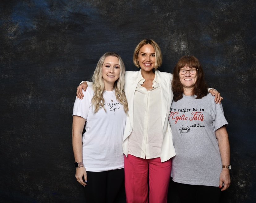 Blovelock's tweet photo. I’m a HUGE TVD fan and always trust @raeofsunshineca to make me the cutest tees for Mystic Falls 🩸 Use TVDB for 15% off her site!  https://t.co/0CSEgRDme6 https://t.co/kpGotDzb9n