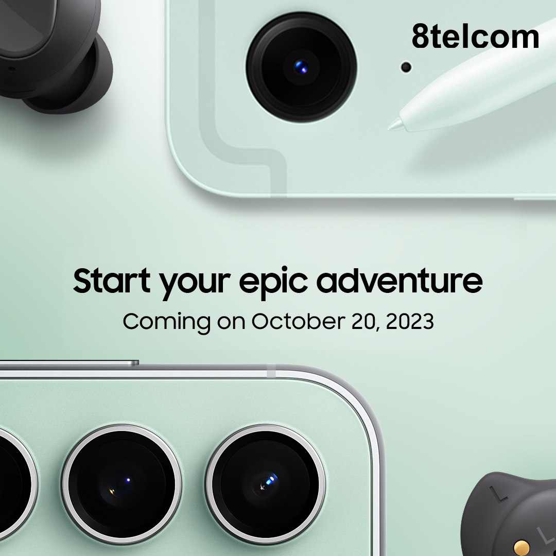 8telcomInc's tweet photo. An epic journey is on the horizon! Get ready for the arrival of the new #GalaxyS23FE, #GalaxyTabS9FE, and #GalaxyBudsFE. Mark your calendars for October 20, 2023! https://t.co/MbBIIjBxLi