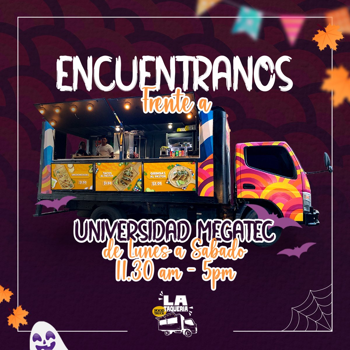 LaTaqueria_FT's tweet image. ¡Encuentra todo el sabor mexicano sobre ruedas! 🌮🚛
📍Frente a Universidad Megatec
⏰De lunes a Sábado, de 11:30am a 5pm 

¡Antojo de unos taquitos? No te quedes con las ganas 😉 

#LATAQUERIA #tacossobreruedas #Megatec #Tacos #sabormexicano
