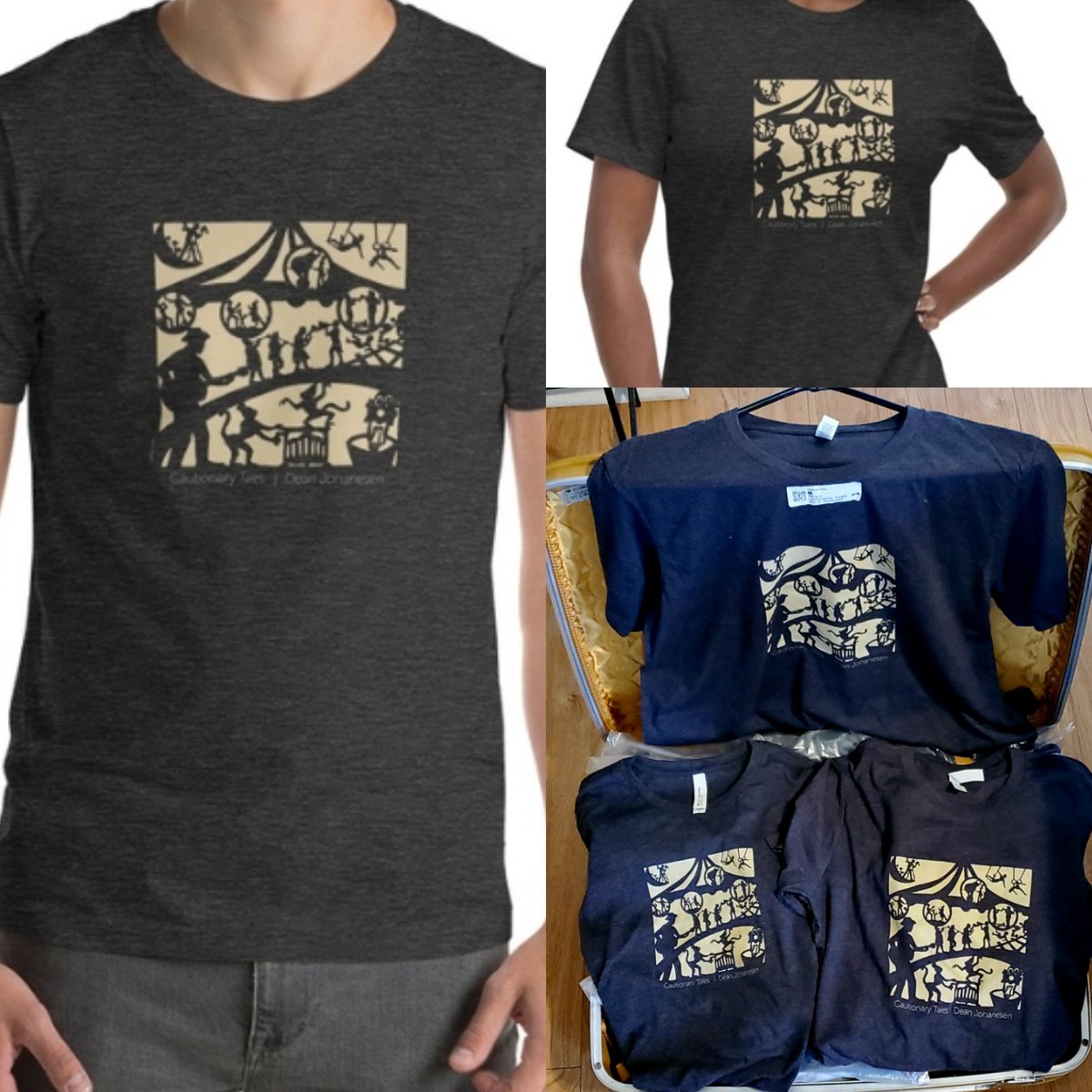 deanjohanesen's tweet photo. CT - T-SHIRTS Cautionary Tales Ts are in. Artwork created by the amazing Béatrice Coron @cutstories. Grab one on tour or off the website. Link in bio. #deanjohanesen #circusswingtodrippingsprings #octobertour #2023 #livemusic #originalmusic
#tshirts #swingonby https://t.co/bkLHIXRmUc