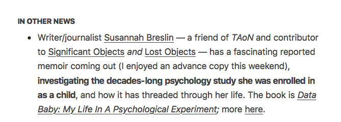 susannahbreslin's tweet photo. Thanks to @notrobwalker for the DATA BABY shout-out! Subscribe to Rob's newsletter here: https://t.co/tGaDSBDRF9 https://t.co/LeY9sSULVa