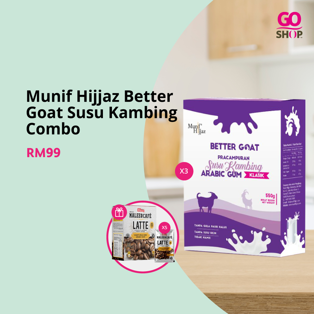 🥛 SET RM99 🥛

𝐌𝐮𝐧𝐢𝐟 𝐇𝐢𝐣𝐣𝐚𝐳 𝐁𝐞𝐭𝐭𝐞𝐫 𝐆𝐨𝐚𝐭 𝐒𝐮𝐬𝐮 𝐊𝐚𝐦𝐛𝐢𝐧𝐠
🐐 3 x Susu Kambing Asli (550g/kotak)
PERCUMA: 
🐐 1 x Maleeq Cafe Latte Tanpa Gula (25g x 15s)
🐐 5 x Maleeq Cafe Latte Tanpa Gula 25g

BELI SEKARANG > bit.ly/3RO4VFQ

#GoShop