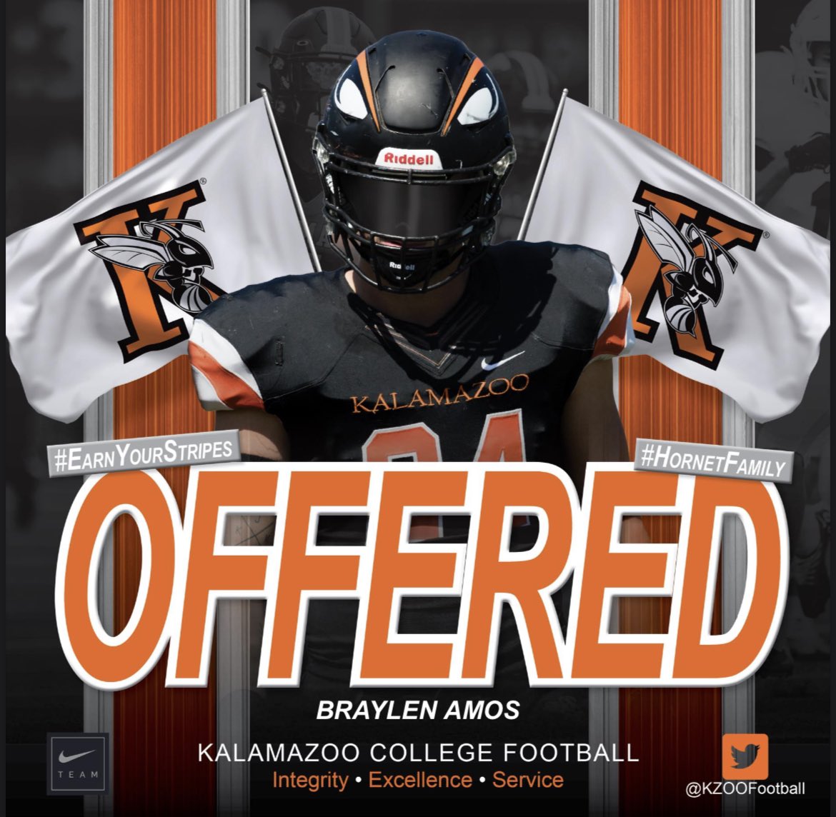 Braylen Amos (@braylenamos) on Twitter photo After a nice conversation with <a href="/CoachZorboKZOO/">Coach Zorbo</a>, I am glad to say that I have received an offer from <a href="/KzooFootball/">Kalamazoo College Football</a>. After a nice conversation with <a href="/CoachZorboKZOO/">Coach Zorbo</a>, I am glad to say that I have received an offer from <a href="/KzooFootball/">Kalamazoo College Football</a>.