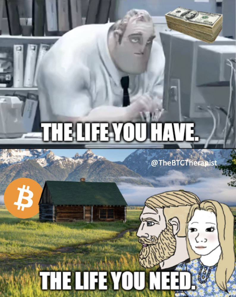 TheBTCTherapist's tweet photo. Your 9-5 is slowly killing you. 

Exit the matrix. Enter #Bitcoin https://t.co/0KlZcvpy9j
