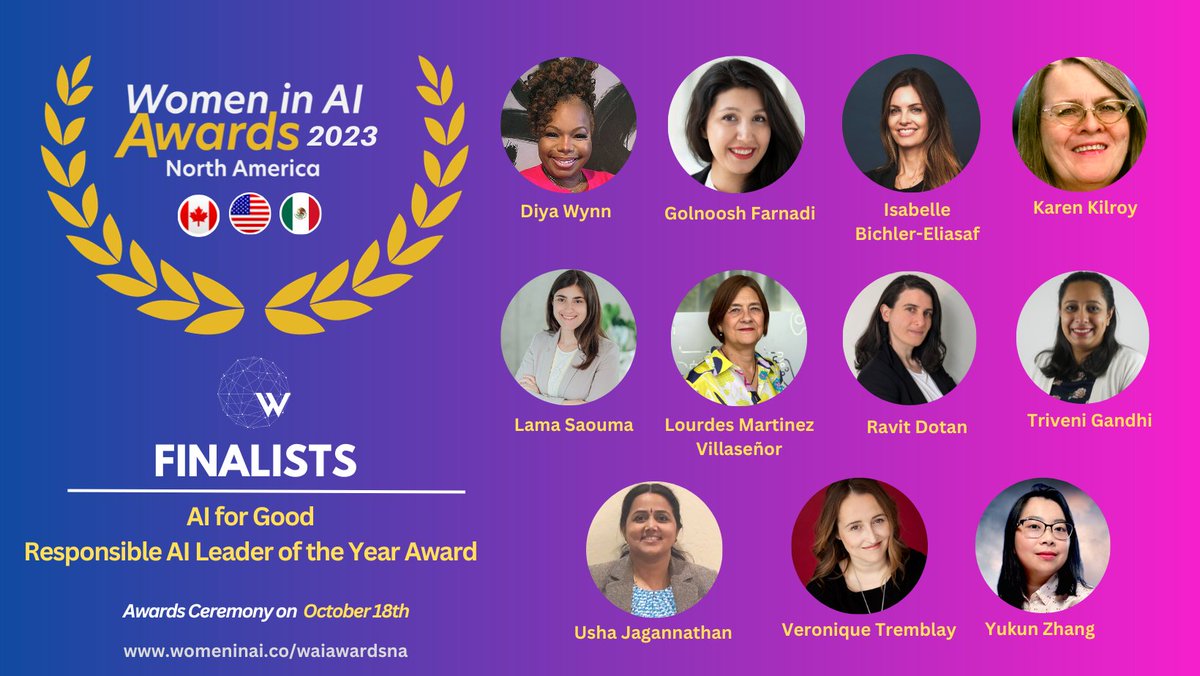 🏆𝐏𝐫𝐞𝐬𝐞𝐧𝐭𝐢𝐧𝐠 𝐭𝐡𝐞 𝐅𝐢𝐧𝐚𝐥𝐢𝐬𝐭𝐬 𝐟𝐨𝐫 𝐀𝐈 𝐟𝐨𝐫 𝐆𝐨𝐨𝐝 - 𝐑𝐞𝐬𝐩𝐨𝐧𝐬𝐢𝐛𝐥𝐞 𝐀𝐈 𝐋𝐞𝐚𝐝𝐞𝐫 𝐨𝐟 𝐭𝐡𝐞 𝐘𝐞𝐚𝐫 𝐀𝐰𝐚𝐫𝐝 at
<a href="/WAIAwardsNA/">Women in AI Awards NA</a> 2023. Join us at the ceremony on Oct 18 at Metro Toronto Convention Centre bit.ly/WaiAwardsNA23
<a href="/BigDataAITO/">Big Data and AI Toronto</a>